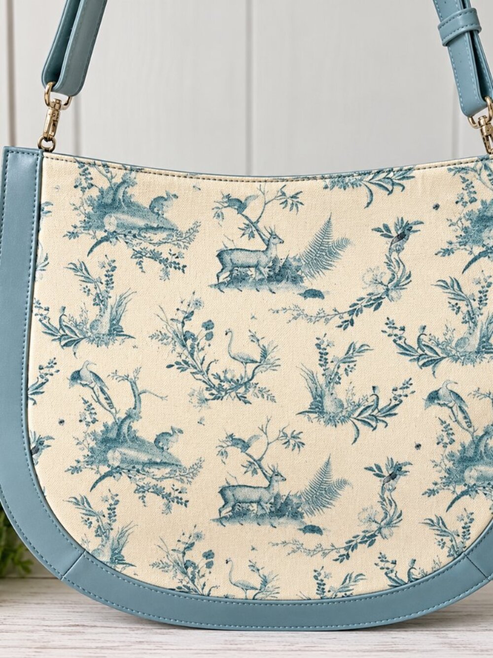 Fable England Toile de Jouy Messenger Bag Blue Cream Crossbody